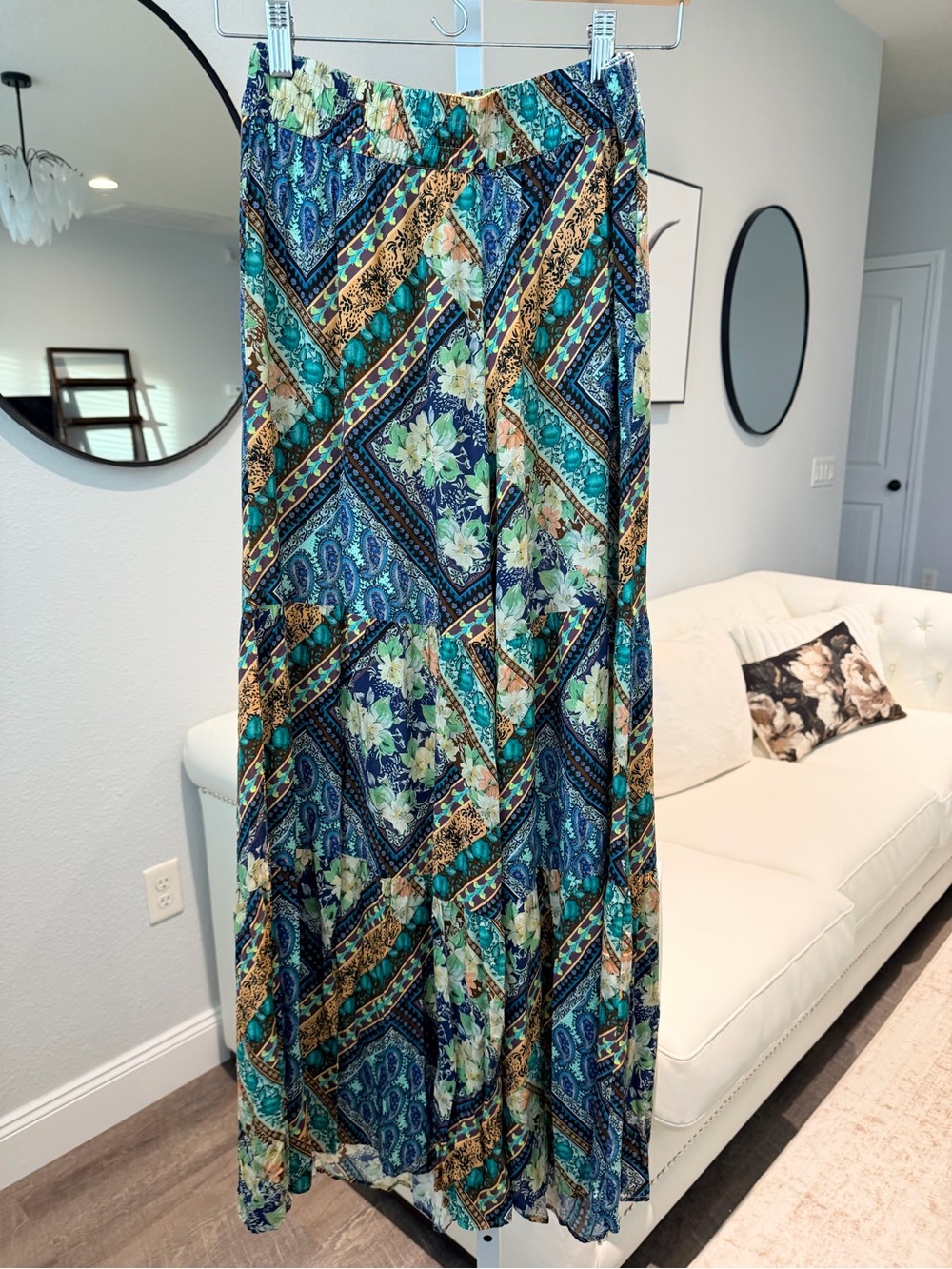 Johnny Was Blue Teal Paisley Floral Wide-Leg Pants
